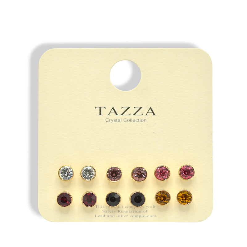 Tazza Crystal Collection: 6-Pair Multi-Color Stud Earring Set 8mm