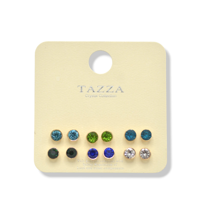 Tazza Crystal Collection: 6-Pair Multi-Color Stud Earring Set 8mm