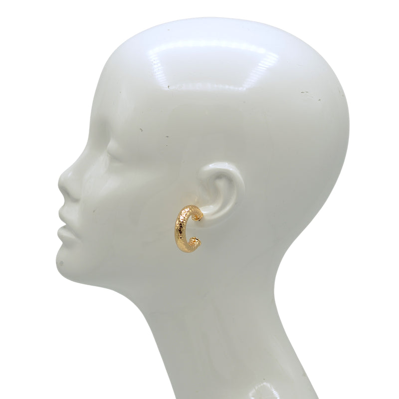 Textured Gold Tone Huggie Hoop Earrings with Post Back (1.25")