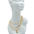 22" Gold Triple-Layered Necklace and Heart Stud Earring Set – Chunky Link & Herringbone Chains with 3" Extender