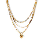 22" Gold Triple-Layered Necklace and Heart Stud Earring Set – Chunky Link & Herringbone Chains with 3" Extender