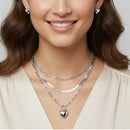 22" shiney Silver Triple-Layered Necklace and Heart Stud Earring Set – Chunky Link & Herringbone Chains with 3" Extender