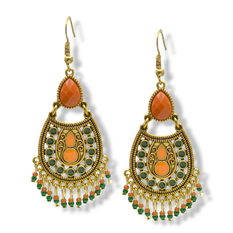 Traditional Indian Style Chandelier Earrings 2,5"