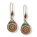 Boho Teardrop Dangle Earrings – Antique Gold with Beaded Accents 2.7"