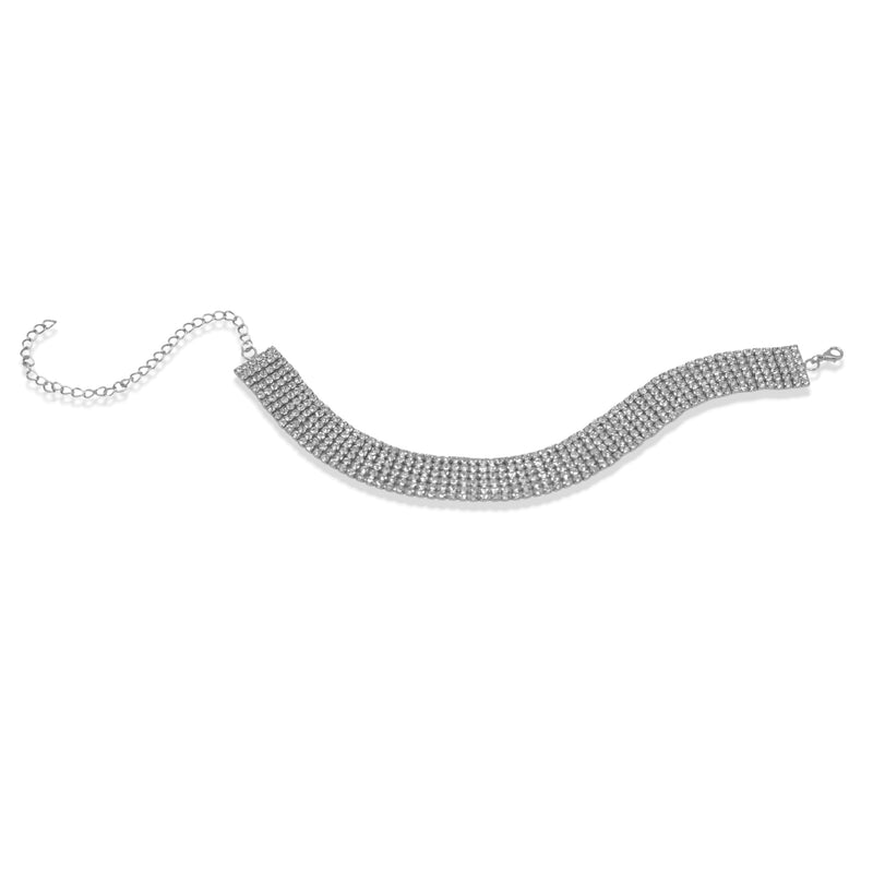 Eight-Row Rhinestone Crystal Choker Necklace Gold ✨ or Silver 🤍