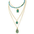 Multi-Layer Turquoise & Gold Pendant Necklace Set 26"
