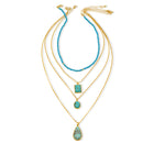 Multi-Layer Turquoise & Gold Pendant Necklace Set 26"