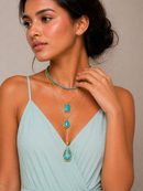 Multi-Layer Turquoise & Gold Pendant Necklace Set 26"
