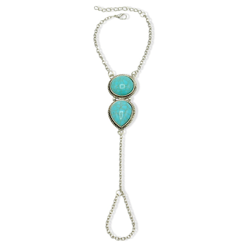 Turquoise Stone Hand Chain Bracelet