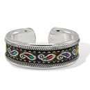 2.8" Bohemian Silver Cuff Bracelet with Colorful Paisley Embroidery – Artisanal Tribal Style Open Bangle