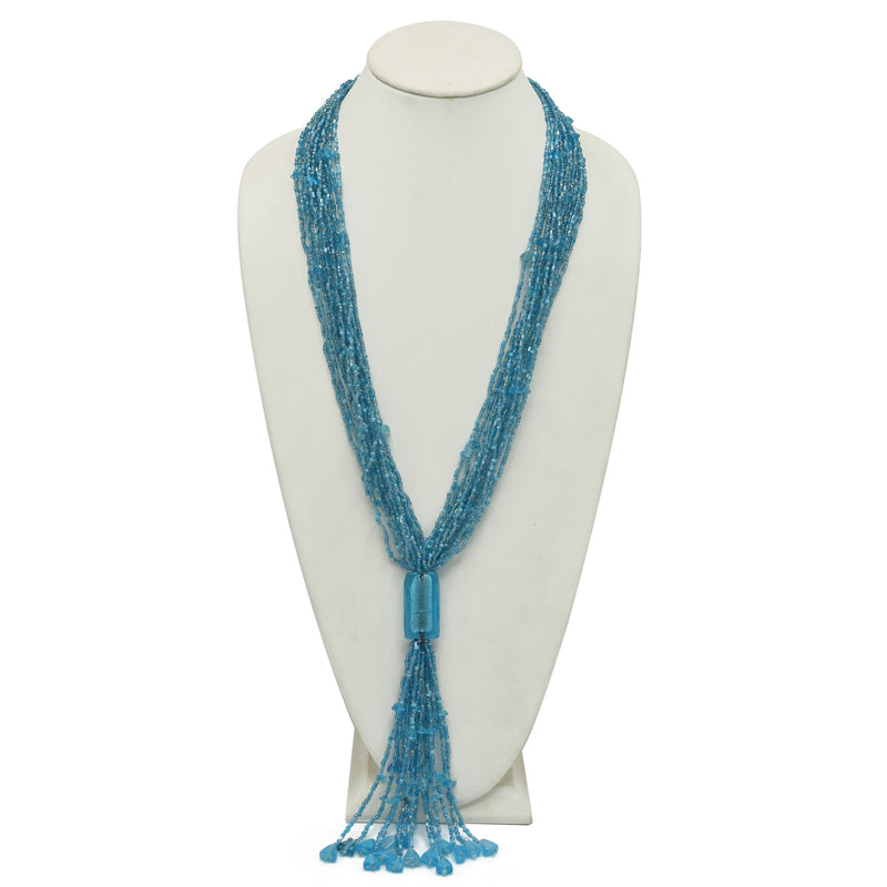 Aqua Blue multi layered Seed beads tassel long Necklace