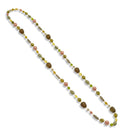 48" Long Single Strand Mixed Bead Necklace – Earthy Olive, Amber, and Rose Palette – Versatile Wrap Statement Jewelry