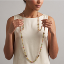 Women’s 48-Inch Glass Bead Necklace, Earthy Olive, Amber and Rose Long Necklace with Faux Pearls, Convertible Multilayer Jewelry
