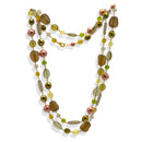 48" Long Single Strand Mixed Bead Necklace – Earthy Olive, Amber, and Rose Palette – Versatile Wrap Statement Jewelry