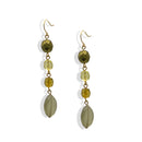 3" Bohemian Long Beaded Drop Earrings – Earthy Olive and Amber Tones with Gold-Tone Fishhooks