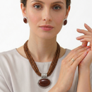 Chocolate Brown Multi-Strand Pendant Necklace & Matching Earrings Set – Silver Tone Statement Jewelry