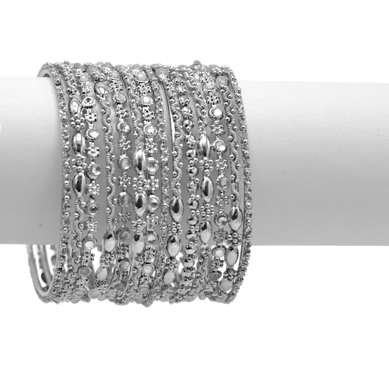 Silver and crystal 14-Piece Bangle Bracelet Set – Classic Stacked Bangles For Women
