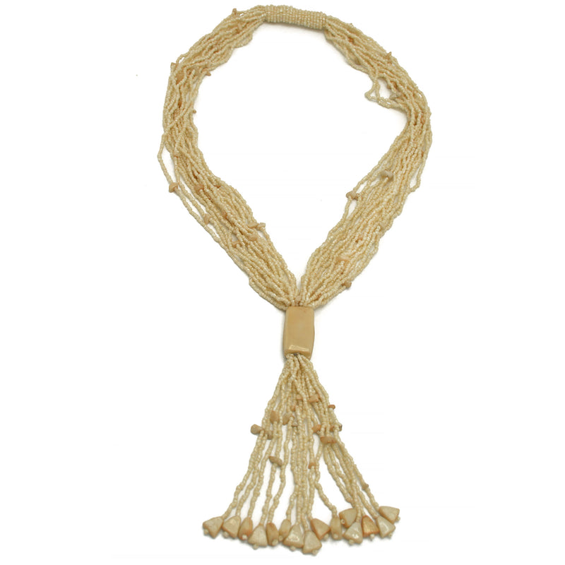 Ivory multi layered Seed beads tassel long Necklace