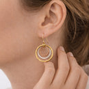 Tri-Tone Circle Drop Earrings – Gold, Silver & Copper Layered Hoop Statement Earrings (1.5" Drop)