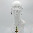 Antique Gold Flower and Green Square Faceted Pendant Necklaces