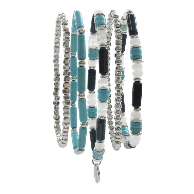 5Pcs Silver and  Mixed Color Stretch Bracelet