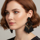 🖤 Black Beaded Diamond Tassel Earrings– 3"
