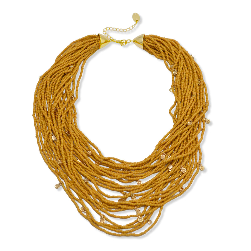 Mustard Yellow Glass Seed beads multi layered necklace