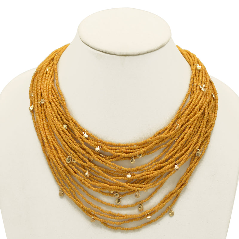 Mustard Yellow Glass Seed beads multi layered necklace