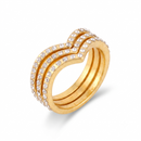 Women’s 3-Piece Gold-Tone Chevron Ring Set, Size 6 Stackable V-Shaped Rings with Clear Rhinestone Accents