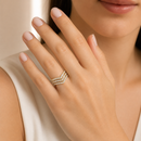 Women’s 3-Piece Gold-Tone Chevron Ring Set, Size 6 Stackable V-Shaped Rings with Clear Rhinestone Accents