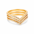 Women’s 3-Piece Gold-Tone Chevron Ring Set, Size 6 Stackable V-Shaped Rings with Clear Rhinestone Accents