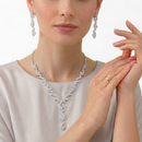 Silver Crystal Vine Statement Necklace & 1.7" Drop Earrings Set – Elegant Rhinestone Evening Jewelry