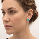 Tazza Women's Round Crystal Pavé Halo Stud Earrings, Assorted Colors, Gold-Tone, 0.5"