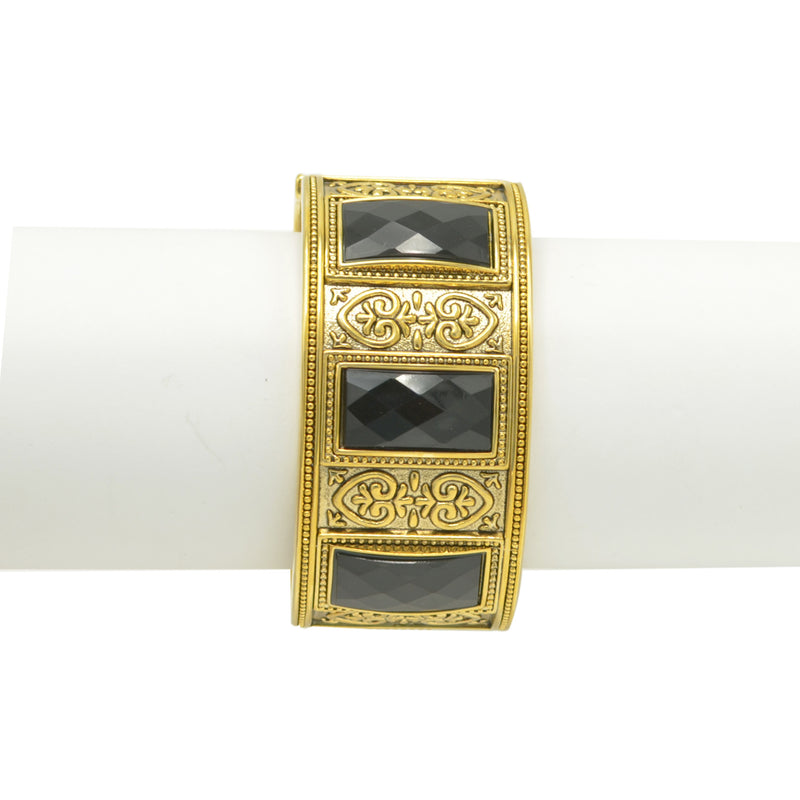 GOLD OXIDIZED PLATED BLACK FACETED STONE HINGED BRACELET