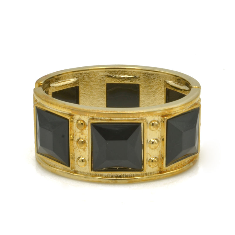 GOLD OXIDIZED PALTED BLACK SQUARE FACETED STONE HINGED BRACELET
