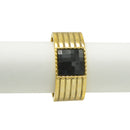 GOLD PALTED SQUARE BLACK FACETED STONE HINGED BRACELET
