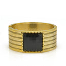 GOLD PALTED SQUARE BLACK FACETED STONE HINGED BRACELET