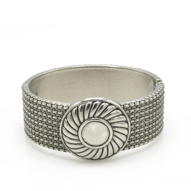 OXIDIZED SILVER PLATED ROPE AND FLOWER DESIGN HINGED BRACELETS