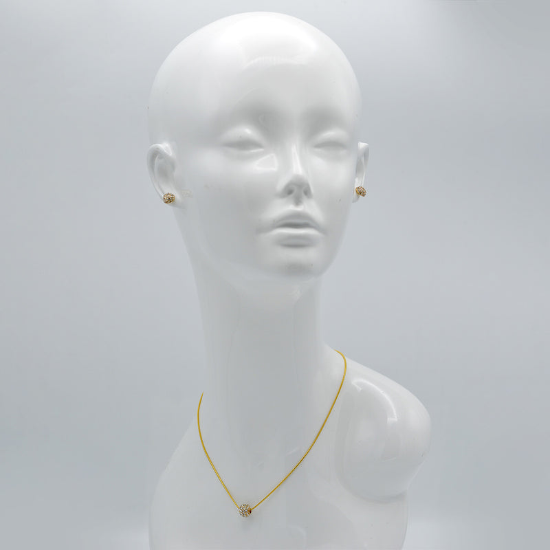 Gold Pave Crystal Ball Pendant Necklace And Earrings Set