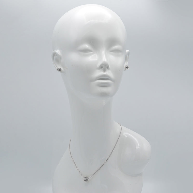 SILVER Pave Crystal Ball Pendant Necklace And Earrings Set