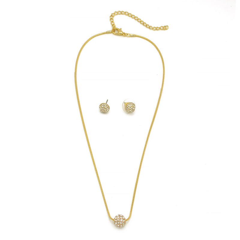 Gold Pave Crystal Ball Pendant Necklace And Earrings Set