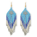 Blue White and Grey Bohemian Seed Bead Tassel Earrings
