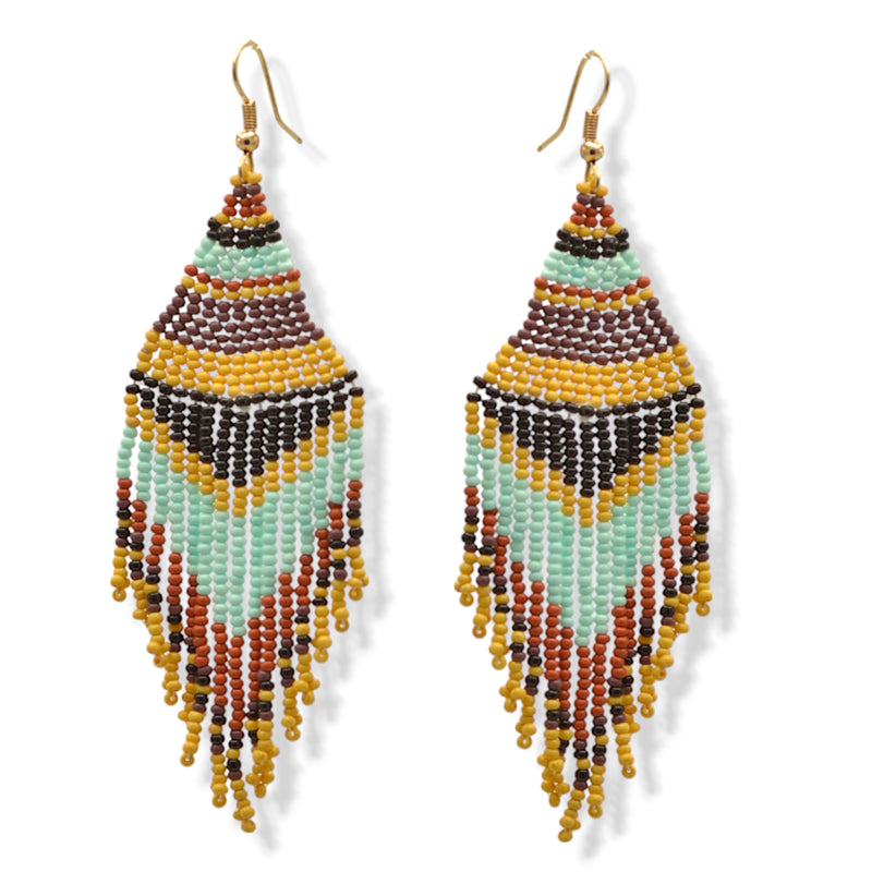 Multi-color Bohemian Seed Bead Long Tassel Earrings