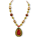Brown Turquoise And Gold Beads Teardrop Coral And Gold Pendant Necklace
