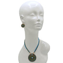Gold Round Turquoise Pendant with Turquoise Rope Chain Necklace