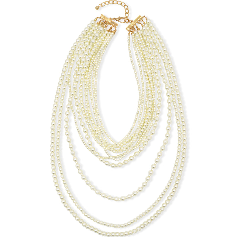 Gold Cream Pearl Multi-Row Layer Necklace