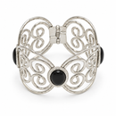 Tazza Women's Silver-Tone Openwork Filigree Scroll Hinged Cuff Bracelet with Black Oval Stones