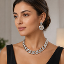 Silver-Tone Sculpted Link Statement Necklace & Earring Set – 16" Necklace, 1.8" Earrings