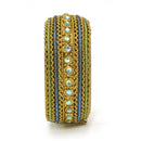 Blue and Green Rhinestone and Seed Beads Boho Style Hinged Bracelet