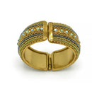 Blue and Green Rhinestone and Seed Beads Boho Style Hinged Bracelet